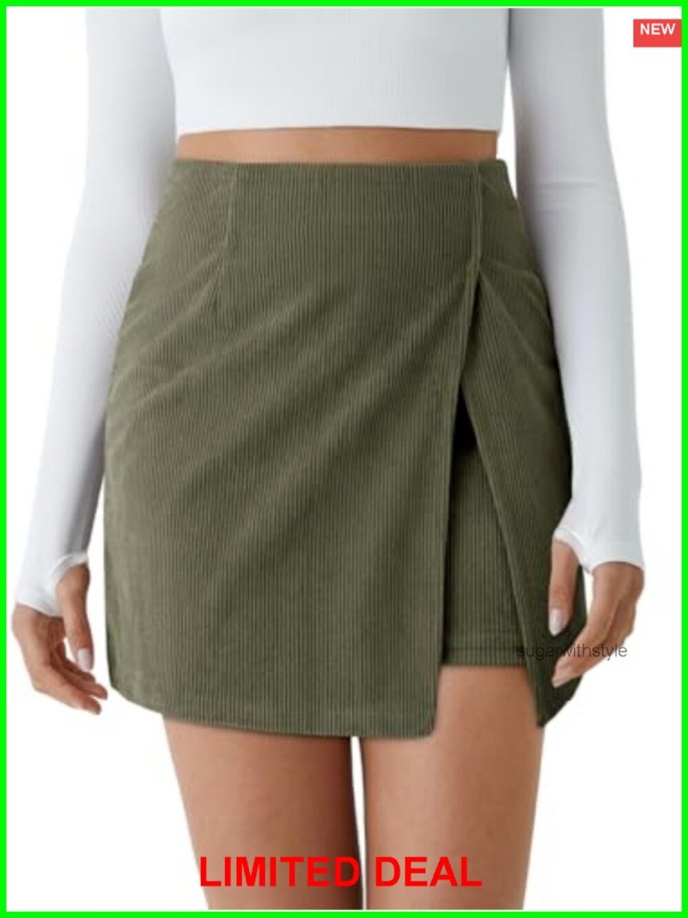 Corduroy Mini Skirt High Waisted A-Line Built-In Shorts Skort